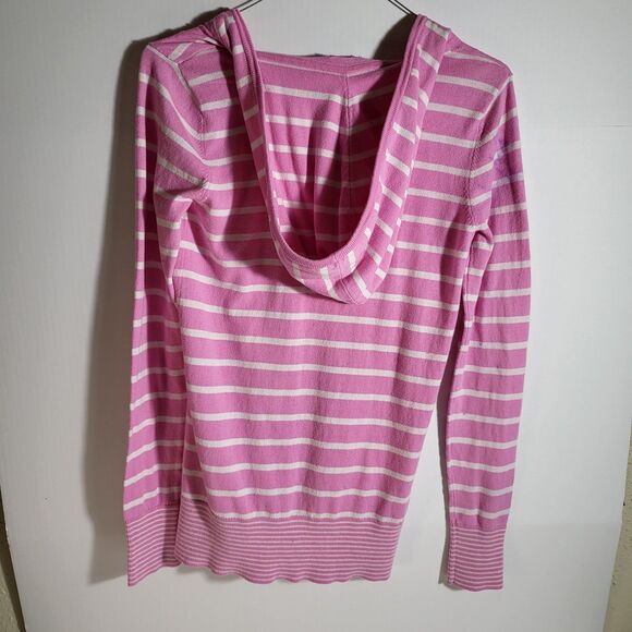 Victoria's Secret PINK Pink & White Striped Cardigan Sweater Medium Small Cotton - Picture 2 of 8